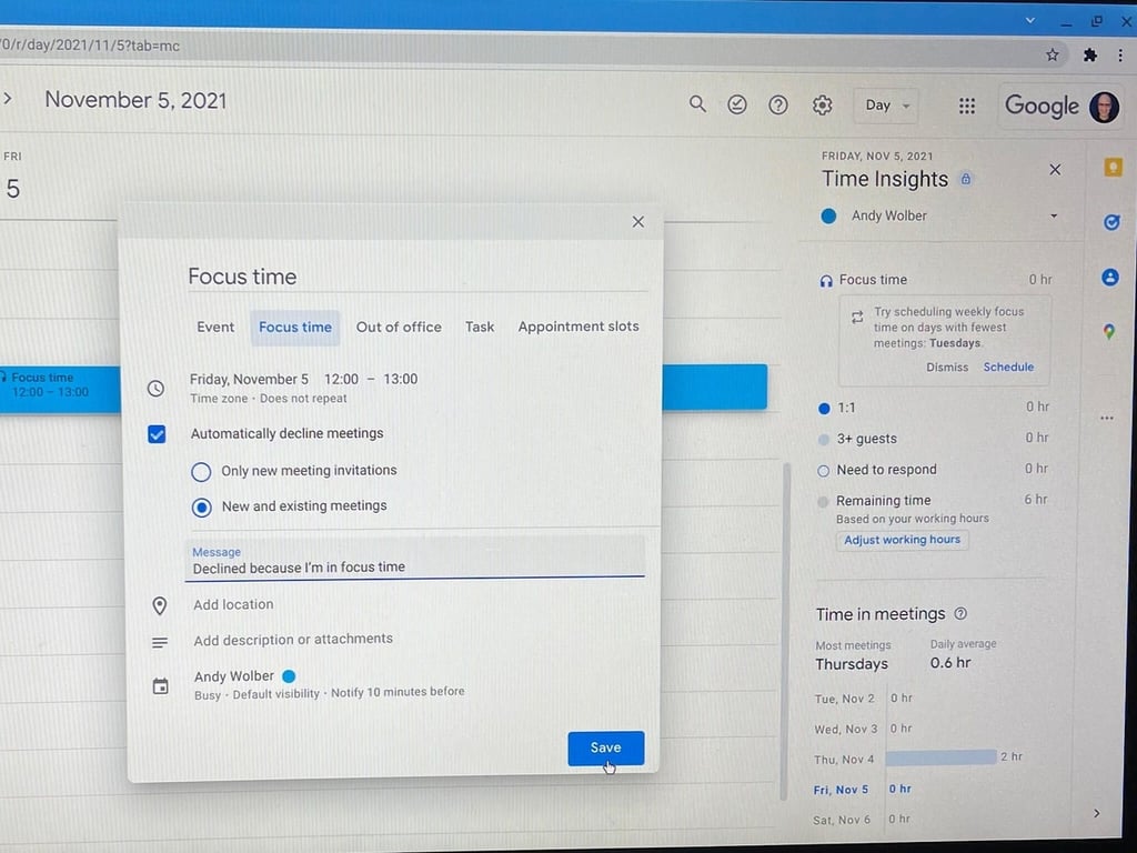 Take control of your time with Google Calendar’s Focus Time, Insights and Working hours