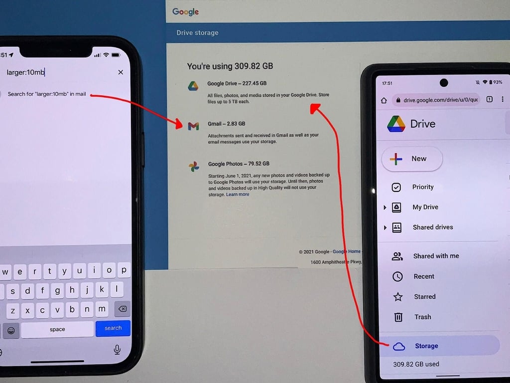 How to manage Google Workspace storage from a phone