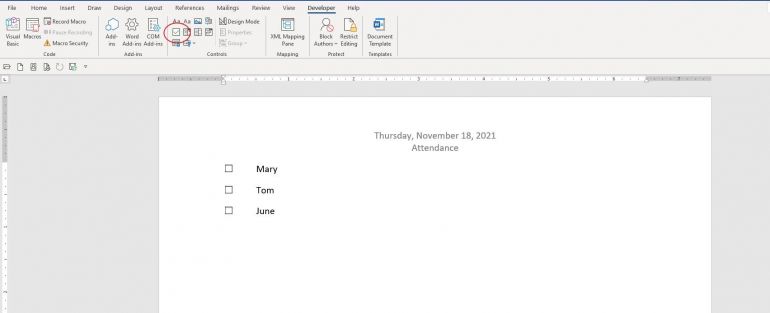 How to use check box content controls in a Word document