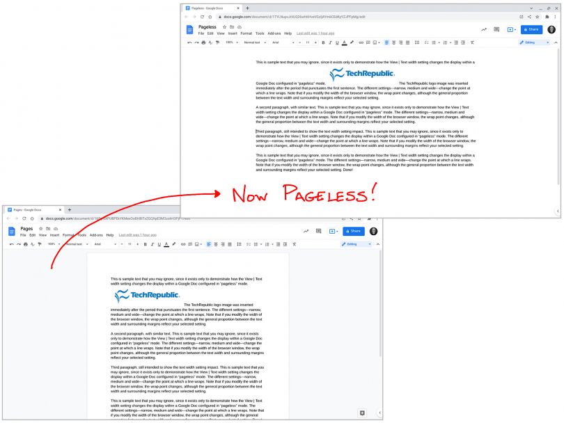 Focus on content with the new Pageless option in Google Docs TechRepublic