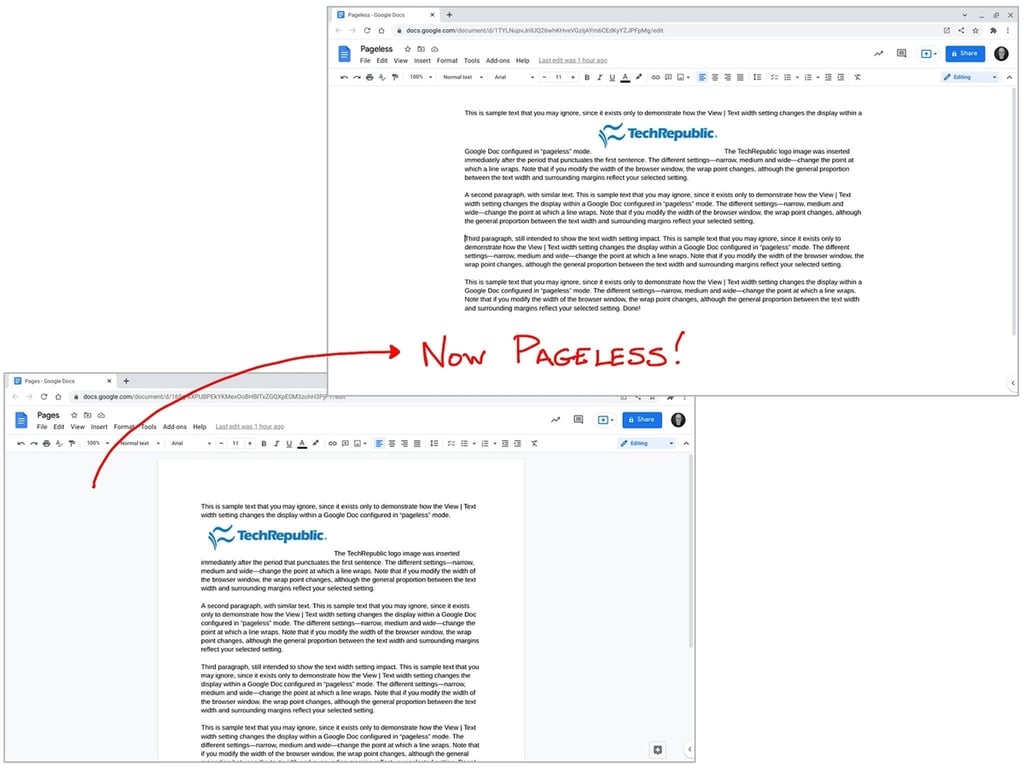 Focus on content with the new Pageless option in Google Docs