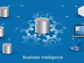 Business Intelligence concept. Data processing flow with data sources, ETL, datawarehouse, OLAP, data mining and business analysis.