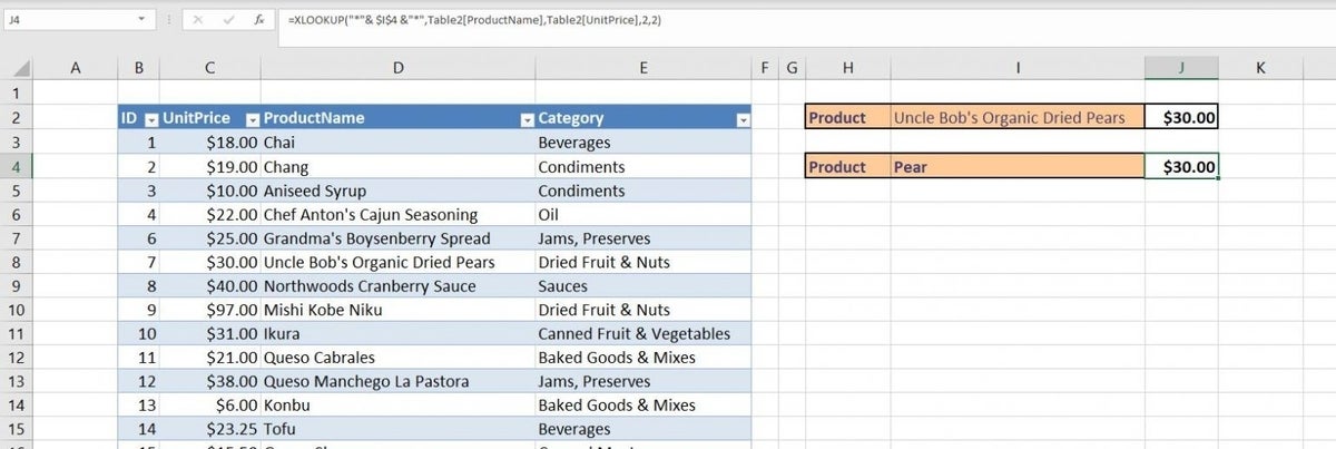 How to use wildcards with the XLOOKUP() function in Excel | TechRepublic