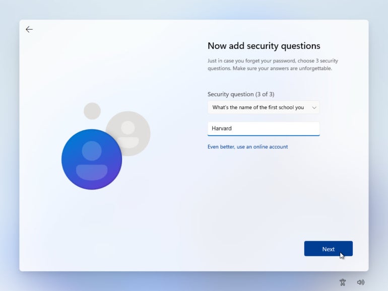 Create the three security questions and answers to recover your account if you ever forget your password.