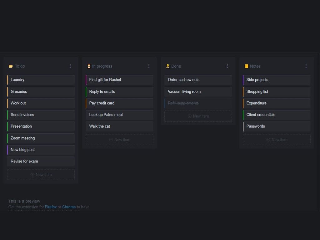 KanbanTab is a simple browser extension to add kanban to your start page