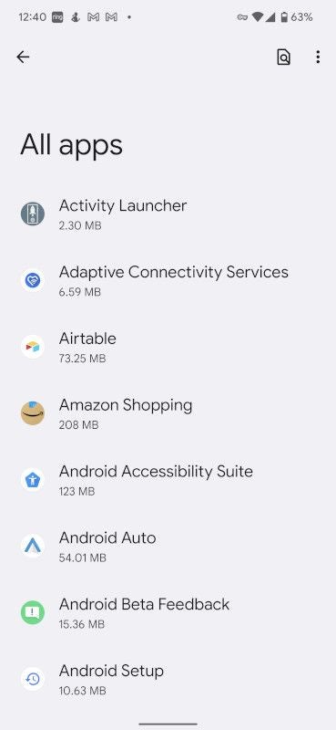The full listing of installed apps on my Pixel 6 Pro.