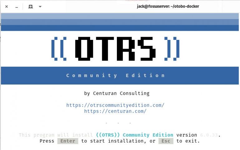 The OTRS installer tool is an ncurses-based terminal application.