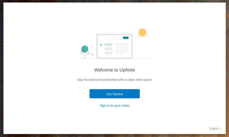Creating an Upnote account from within the Linux app.