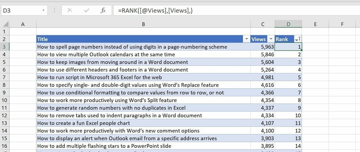 How to calculate rank in an Excel sheet - TechRepublic