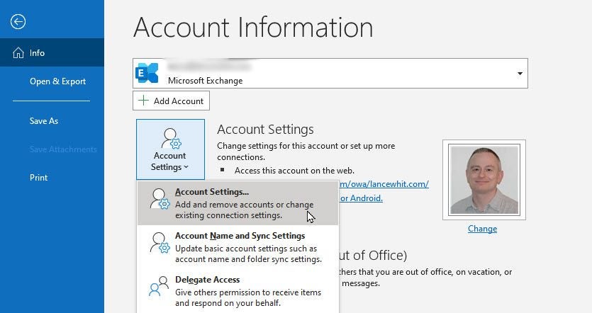 Outlook Account Settings.