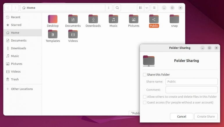 The Folder Sharing options for the Public folder.