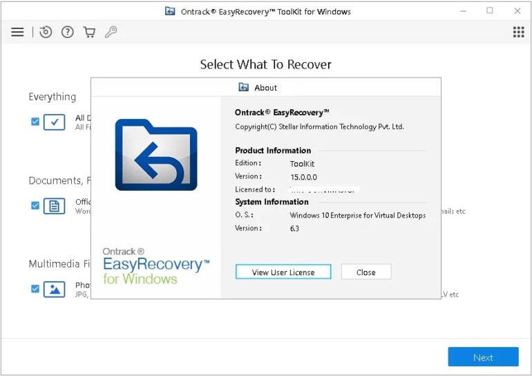 OnTrack EasyRecover for Windows data recovery interface.