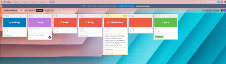 Image: A template showing Trello’s kanban interface.