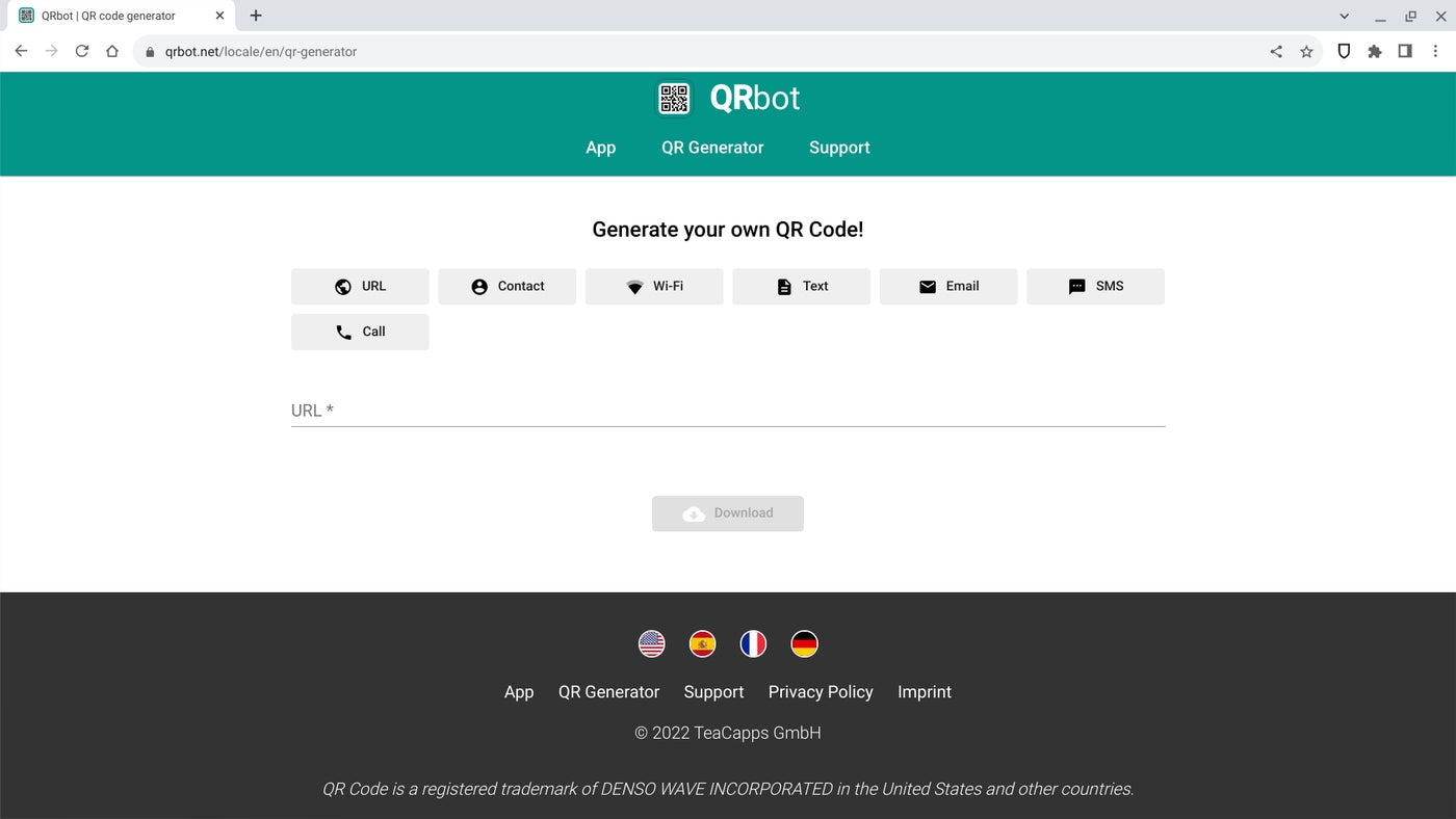 QRbot, con aplicaciones web, Android e iOS, te permite crear códigos QR para una variedad de enlaces y acciones.