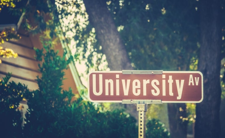 University Ave Street Sign At Liberal Arts College