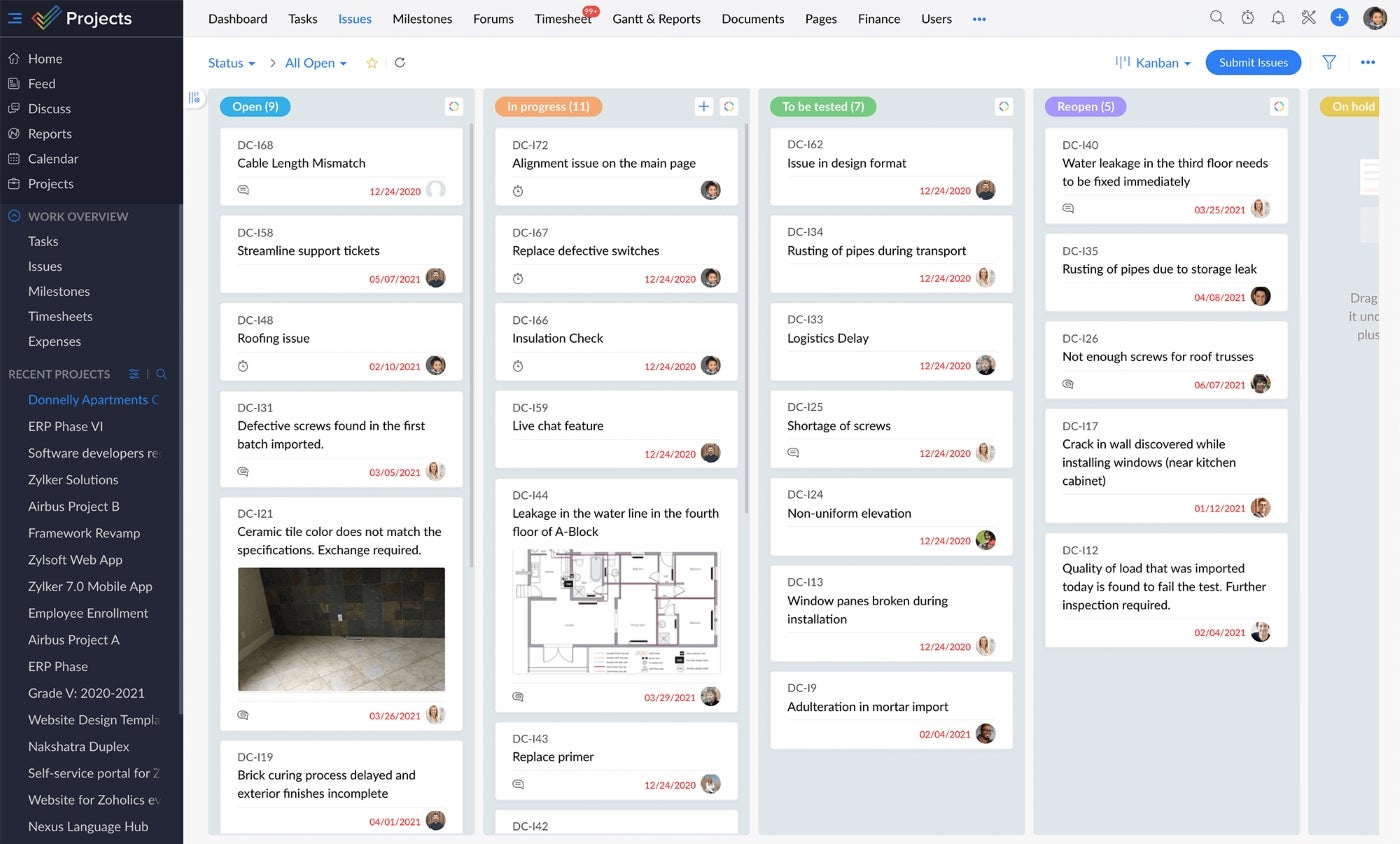 Zoho Projects kanban board view