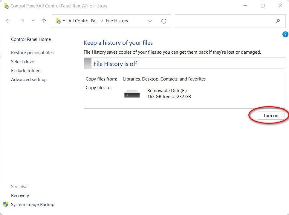 How to create a personal backup with File History in Windows 11 ...