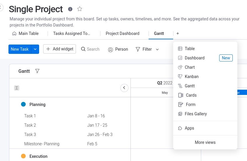 monday work management view options pop-up