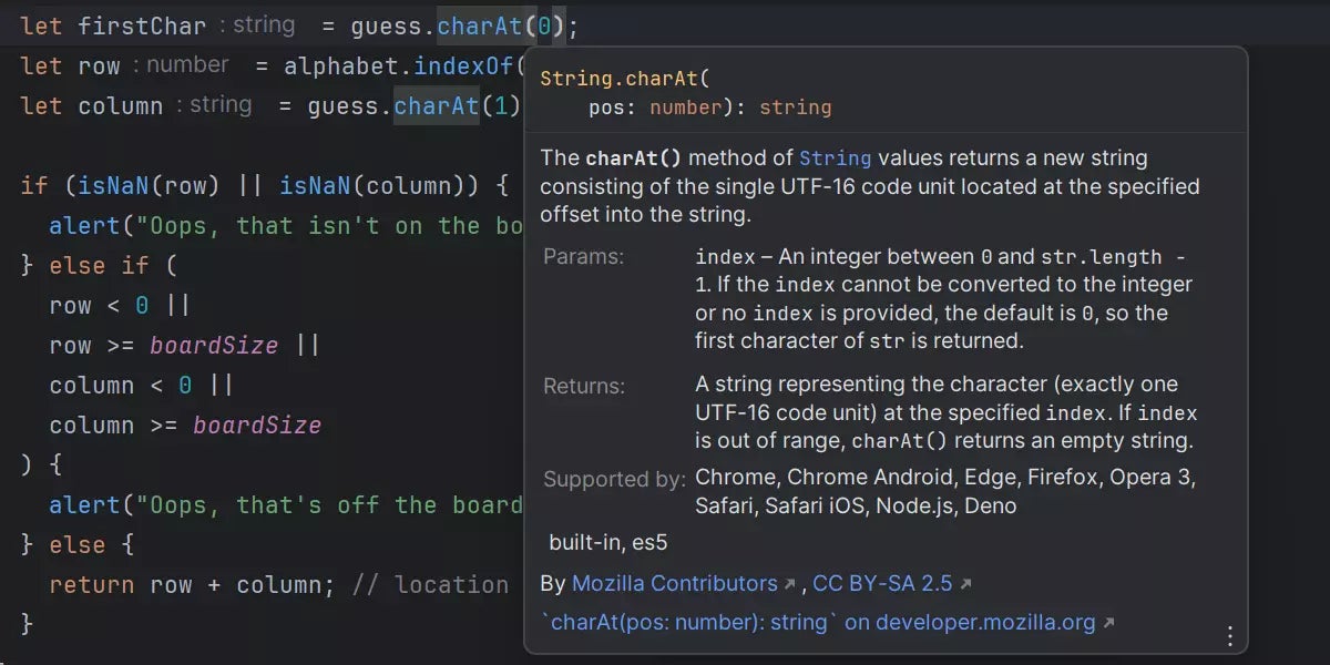 A shortcut on WebStorm to quickly pull up documentation.