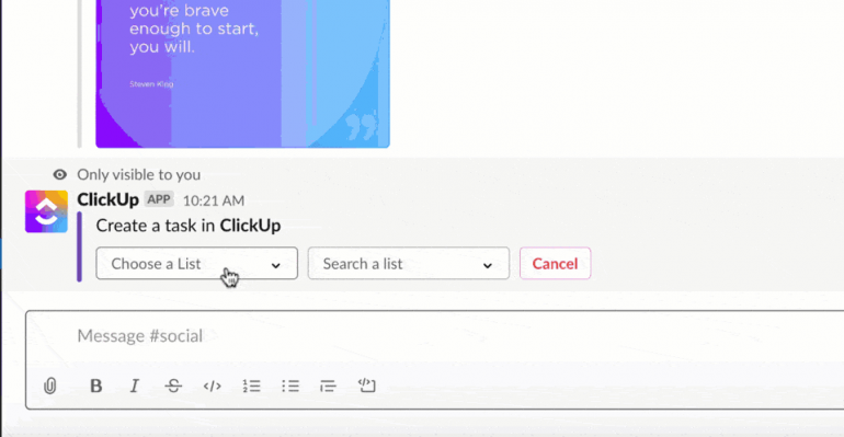 ClickUp integration in Slack