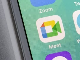 Google Meet mobile app icon is seen on an iPhone. Google Meet is a real-time meeting and video-communication service developed by Google.