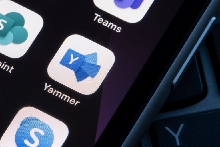 Portland, OR, USA - Mar 29, 2021: Microsoft Yammer app icon is seen on an iPhone. Yammer is a collaboration tool that helps users connect and engage across the company.
