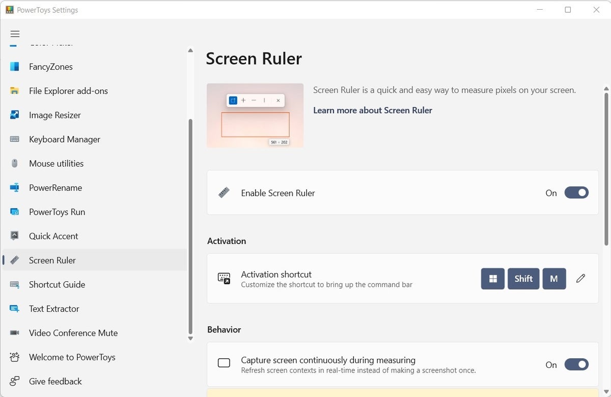 The Screen Rules menu and shortcut options can be found in the PowerToys setting menu. 