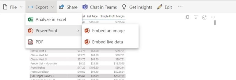 Choose Embed Live Data.