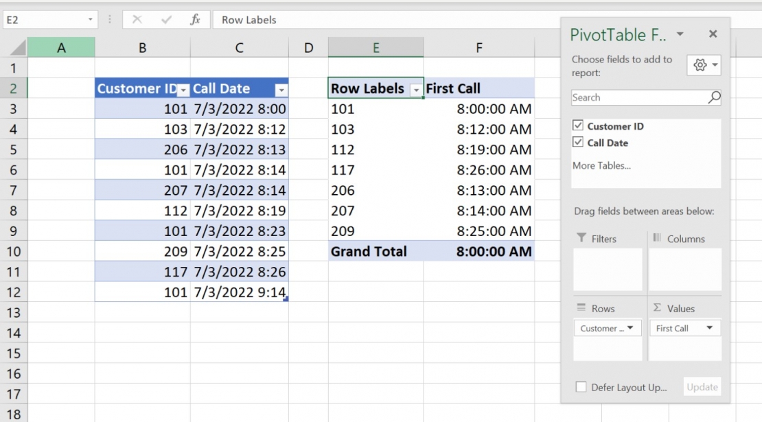 How to return the first and last times from timestamps in a Microsoft