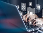Businessman using a computer to document management for ERP. Enterprise resource planning concept.