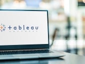 Laptop computer displaying logo of Tableau Software