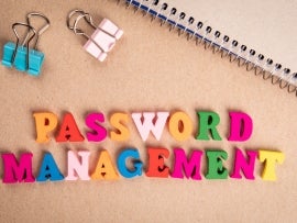 Password Management. Colorful wooden letters on cardboard