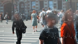 Face recognition and personal identification technologies in street surveillance cameras, law enforcement control.