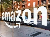 Amazon sign on the window of the Amazon Hub Locker in the downtown area, Silicon Valley.