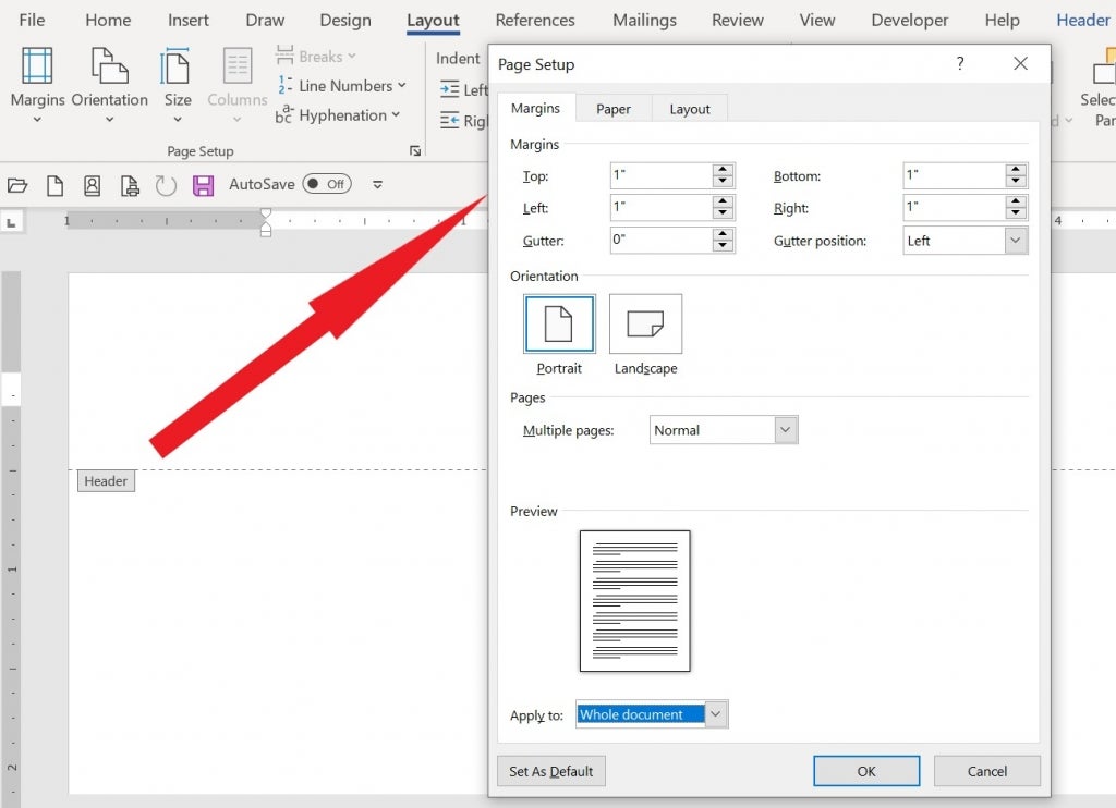 How to change the header margins in Microsoft Word