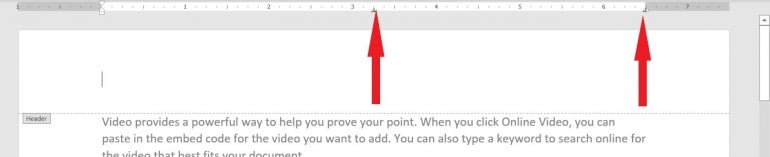 arrows pointing to the alignment tabs on the ruler in Microsoft Word