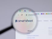 Smartsheet logo close-up on website page.