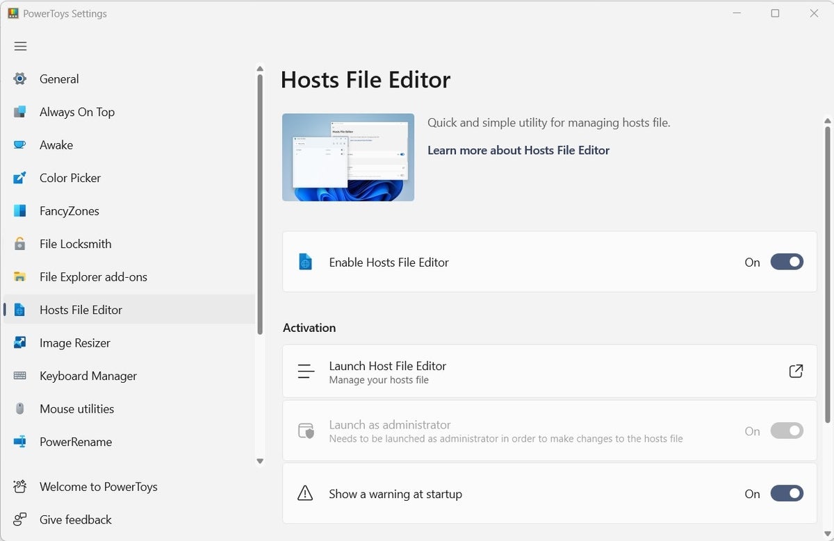 Explore Hosts File Editor in the PowerToys menu if you work with local hosts files. 