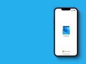 Microsoft Outlook app on the smartphone iPhone 13 screen. Blue background. Rio de Janeiro, RJ, Brazil. February 2022