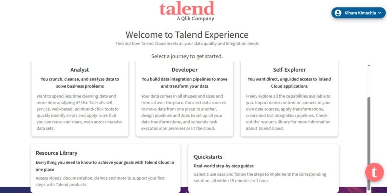 Talend Experience interface.