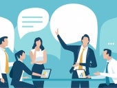 businesspeople talking and communicating with one another vector image