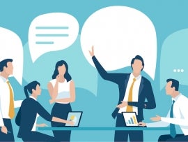 businesspeople talking and communicating with one another vector image