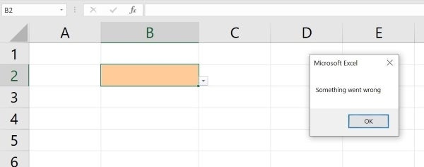 a pop-up in Excel that says "Something went wrong."