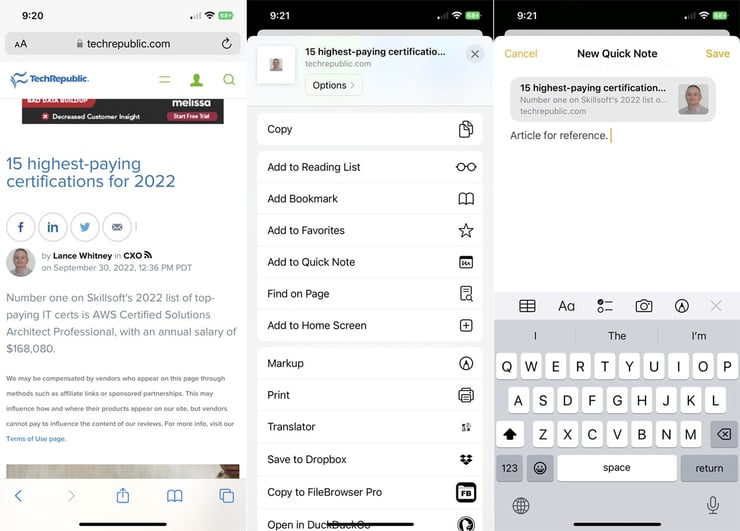 How to create a Quick Note on your iPhone - TechRepublic