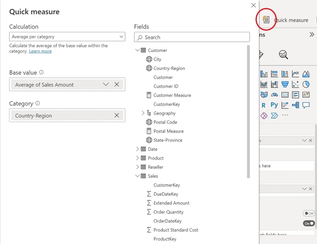 How to add quick measures for complex calculations in Microsoft Power ...