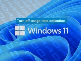 The Windows 11 logo and imagery with the title Turn off usage data collection on top.