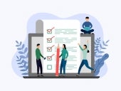 Online survey report, checklist, questionnaire, business concept vector illustration