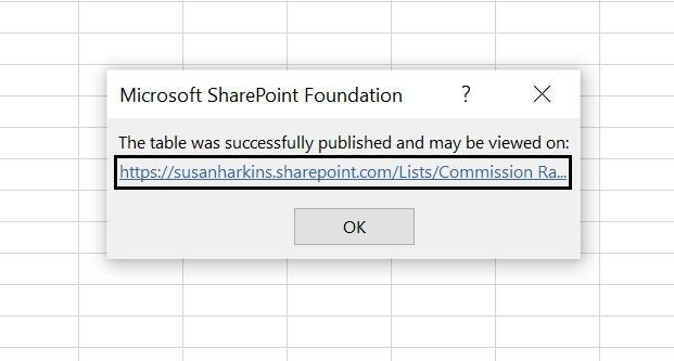 Click the URL to access the new SharePoint list.