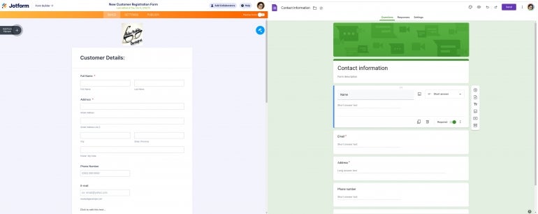 Jotform is on the left, and Google Forms is on the right.