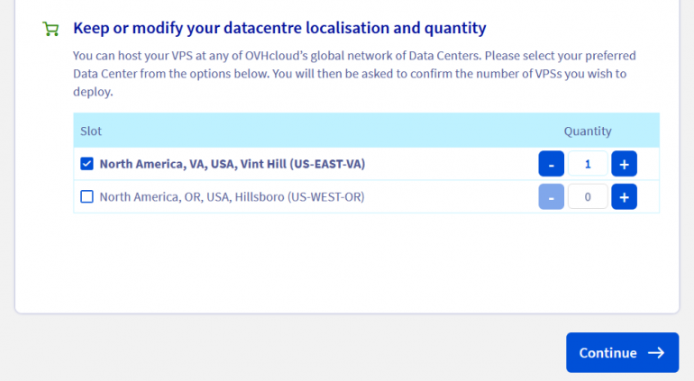 OVHcloud keep or modify data centre localization and quantity menu.